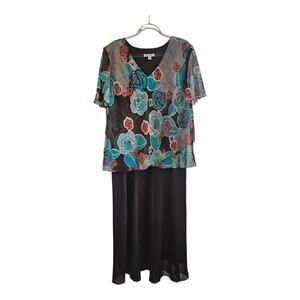 En Focus Womens Size 22 Dress Sheer Overlay Floral Top S/S Flutter Sleeves